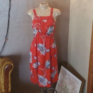 Vintage Melissa Petites Square Neck Floral Hawaiian Print Midi Dress